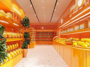 橙色系清新水果店室内设计