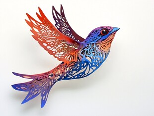 彩色剪纸飞鸟艺术作品