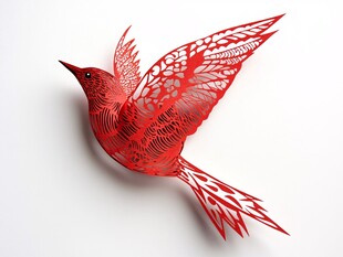 红色精美剪纸飞鸟艺术品