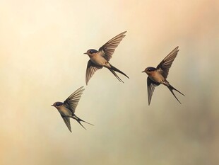 三只燕子空中展翅飞翔