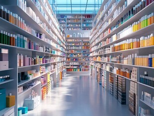 现代宽敞的多彩书架空间