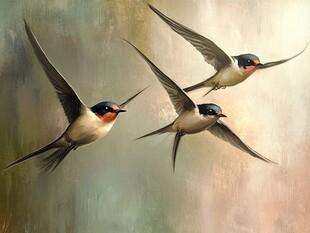 三只燕子空中翱翔图