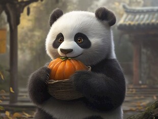 抱南瓜的可爱熊猫