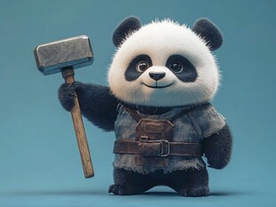 熊猫版雷神手持大锤超萌