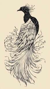 手绘凤凰图 线条优美飘逸