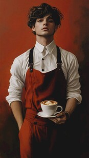 咖啡师手持精美拉花咖啡