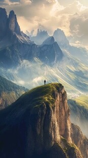 山巅孤影 壮美山川景色