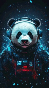 熊猫宇航员戴耳机超酷炫