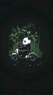 熊猫骑摩托穿梭竹林间