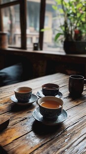 木质桌上的静谧茶饮时光
