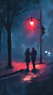 雨夜情侣漫步街头