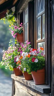 窗边多彩盆栽装点惬意时光