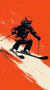 激情滑雪者飞驰雪坡