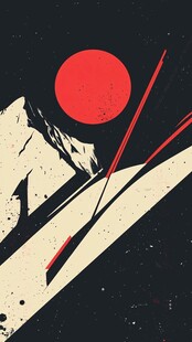 红月映山景的抽象艺术画