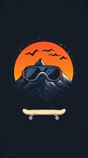 滑板酷境 夕阳群山与飞鸟