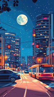 月夜下的繁华都市街道