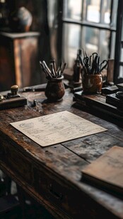 复古书桌前的文房器具