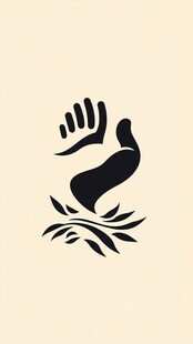 手与枝叶简约艺术图标