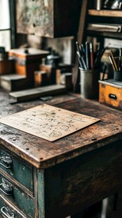 复古工作台上的手稿与工具