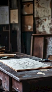 老旧书房中的复古书桌场景