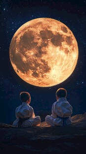 月夜下的两个练武者