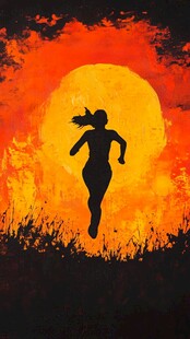 夕阳下奔跑的活力女性