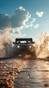 越野吉普在水路中激情驰骋