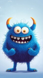 可爱蓝色小怪兽萌趣形象
