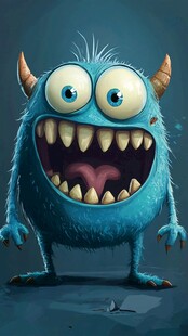 可爱蓝色小怪兽咧嘴大笑
