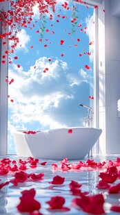 浪漫浴室 花瓣与蓝天共舞