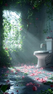 梦幻绿植环绕的诗意卫生间