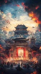 古城烽火下的壮丽历史场景