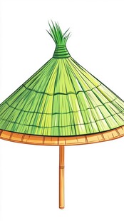 绿色尖顶竹编遮阳草帽