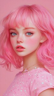 粉发少女的甜美梦幻形象