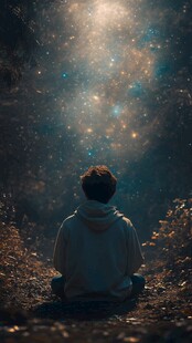 少年凝望梦幻星空