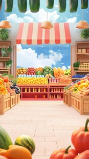 清新蔬果店场景插画