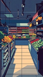 超市内部的多彩商品陈列