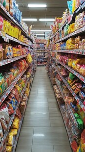 超市零食货架的丰富景象