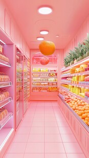 梦幻粉色系水果超市场景