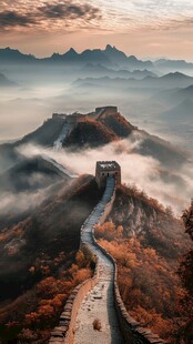 秋日云海中的壮美长城
