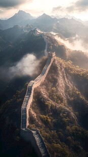 壮美长城蜿蜒于山峦云海间