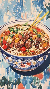 青花瓷碗里的美味牛肉面