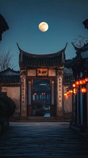 月夜下的中式古巷美景