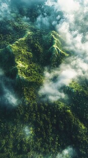 云雾缭绕的翠绿山峦