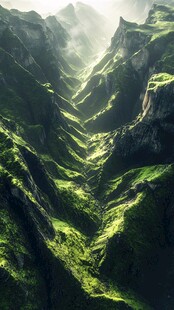 翠绿山峦间的梦幻光影