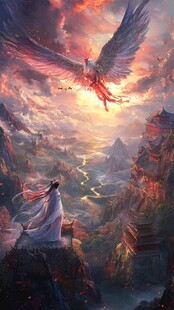 仙侠世界凤凰与仙人景象
