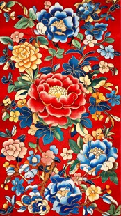 中式红底繁花锦绣图案