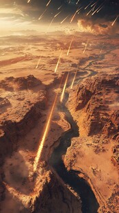 陨石坠落荒芜峡谷景象