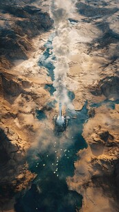 峡谷间蜿蜒流淌的蓝色水域