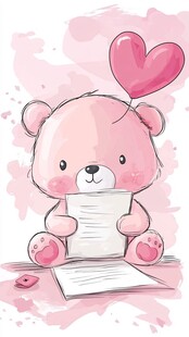 粉色小熊写信爱意满满